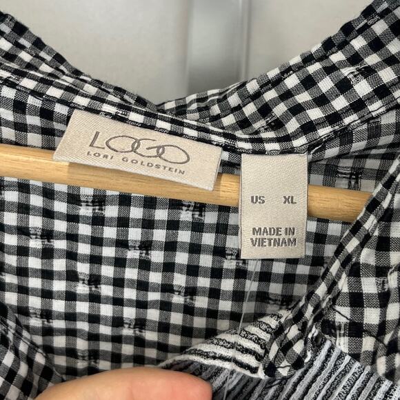 LOGO Lori Goldstein Woven Mixed Media Button Up Blouse A366364 Black White XL - Picture 3 of 10